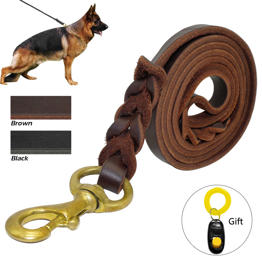 Braided Leather Dog Leash Pet K9 Walking Training