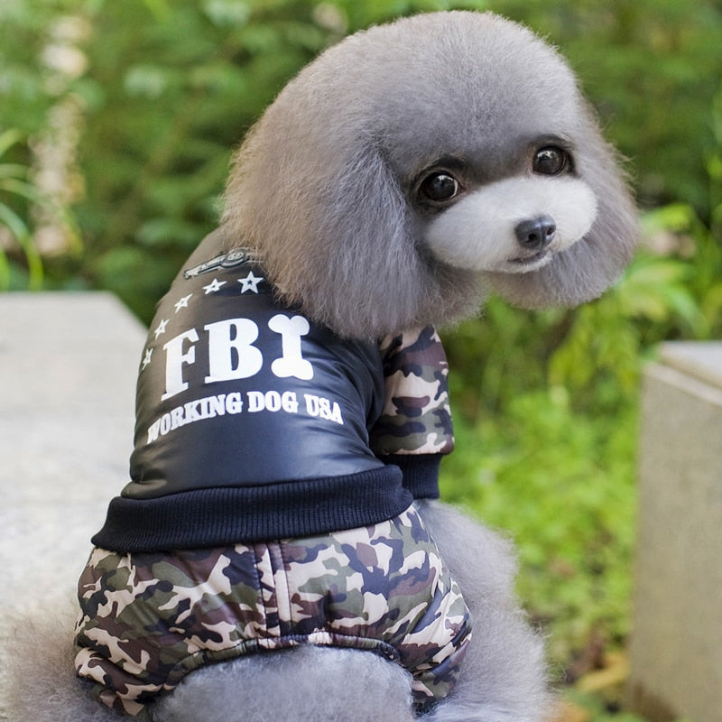 Cool FBI Pet Dog Clothes Overall Thickening Dog