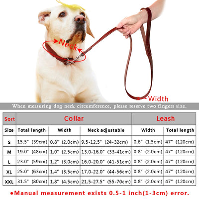 Heavy Duty Plain Leather Pet Dog Collar Leash Set