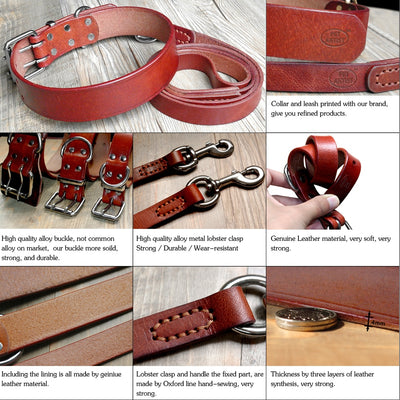 Heavy Duty Plain Leather Pet Dog Collar Leash Set