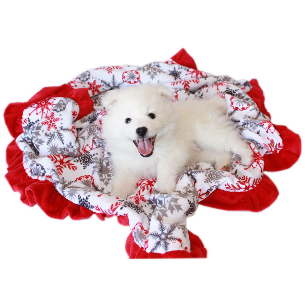 Christmas Dog, Puppy & Pet or Cat Sleepytime Cuddle Blankets, "Red